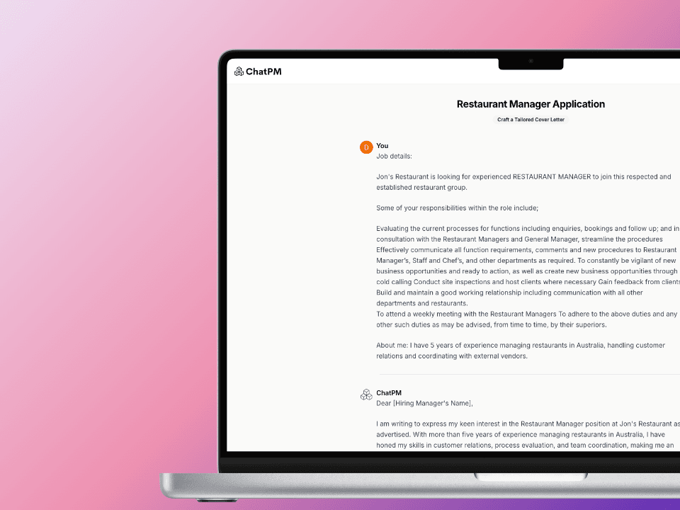 Showcasing the usage of the Tailored Cover Letter AI Tool